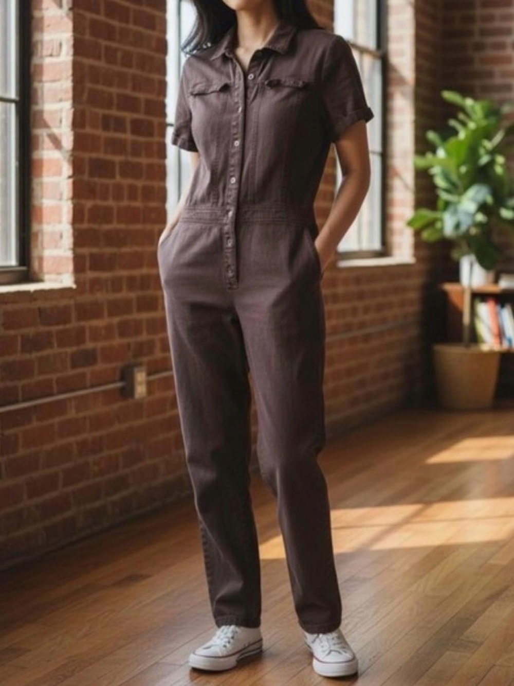 Young Fabulous & Broke Aviator Chocolate Brown Utility Jumpsuit Short Sleeve